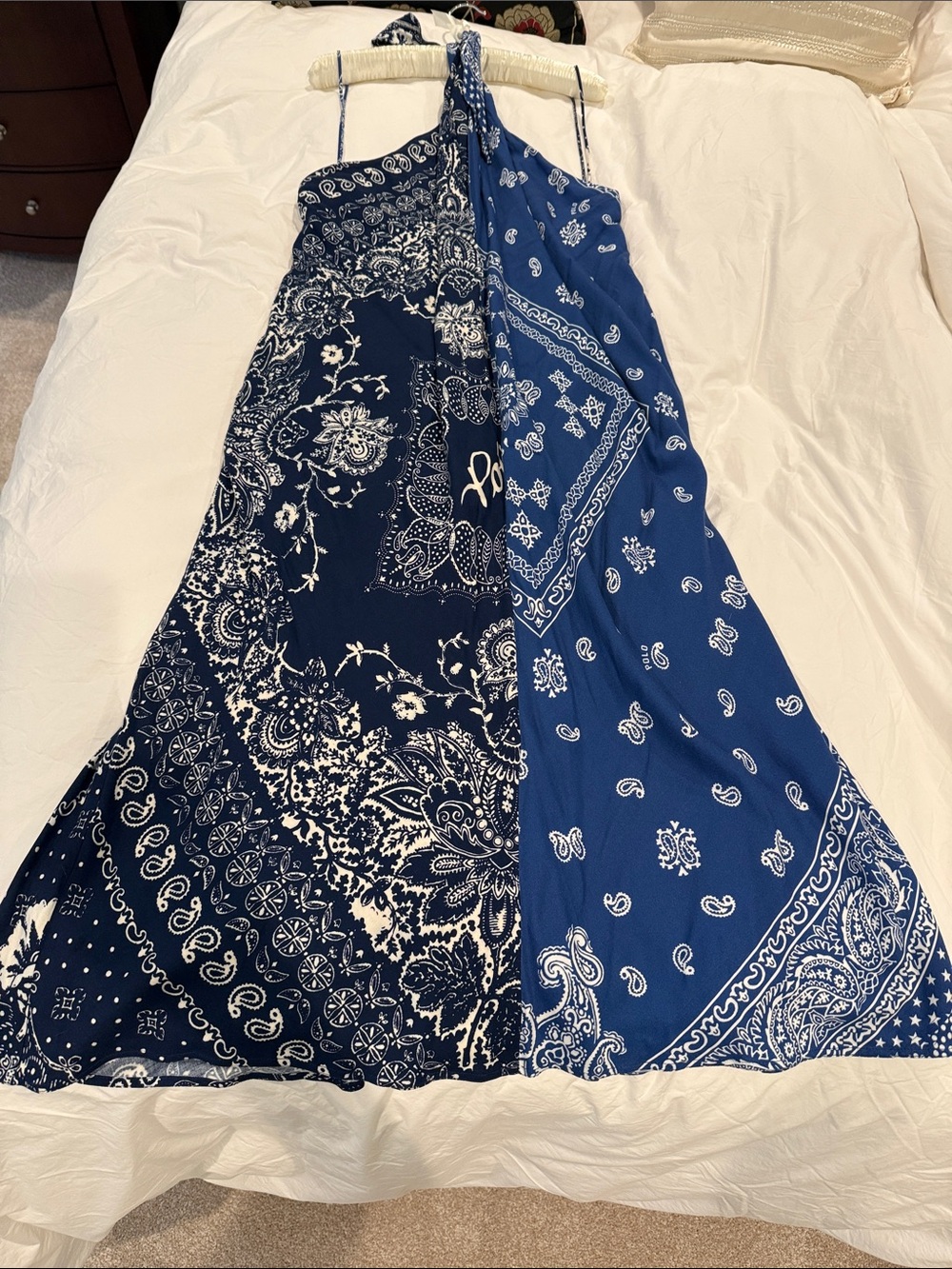 Ralph Lauren Blue Bandana-Print Halter Maxi Coverup